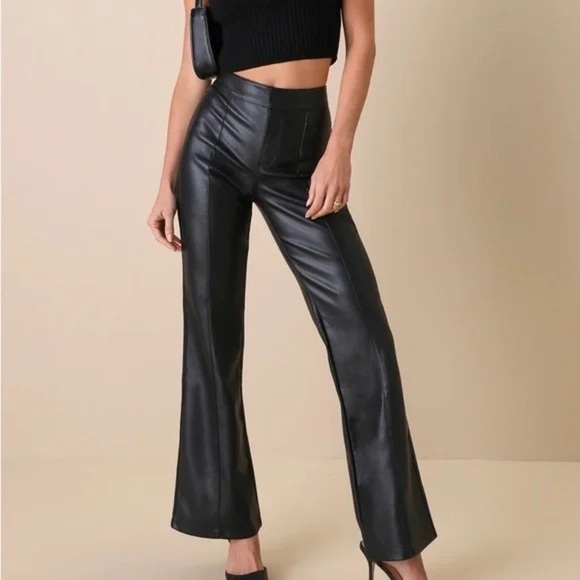 Free People Uptown Faux Leather Flare Pants Black | Size 4 & 12 - Picture 1 of 5